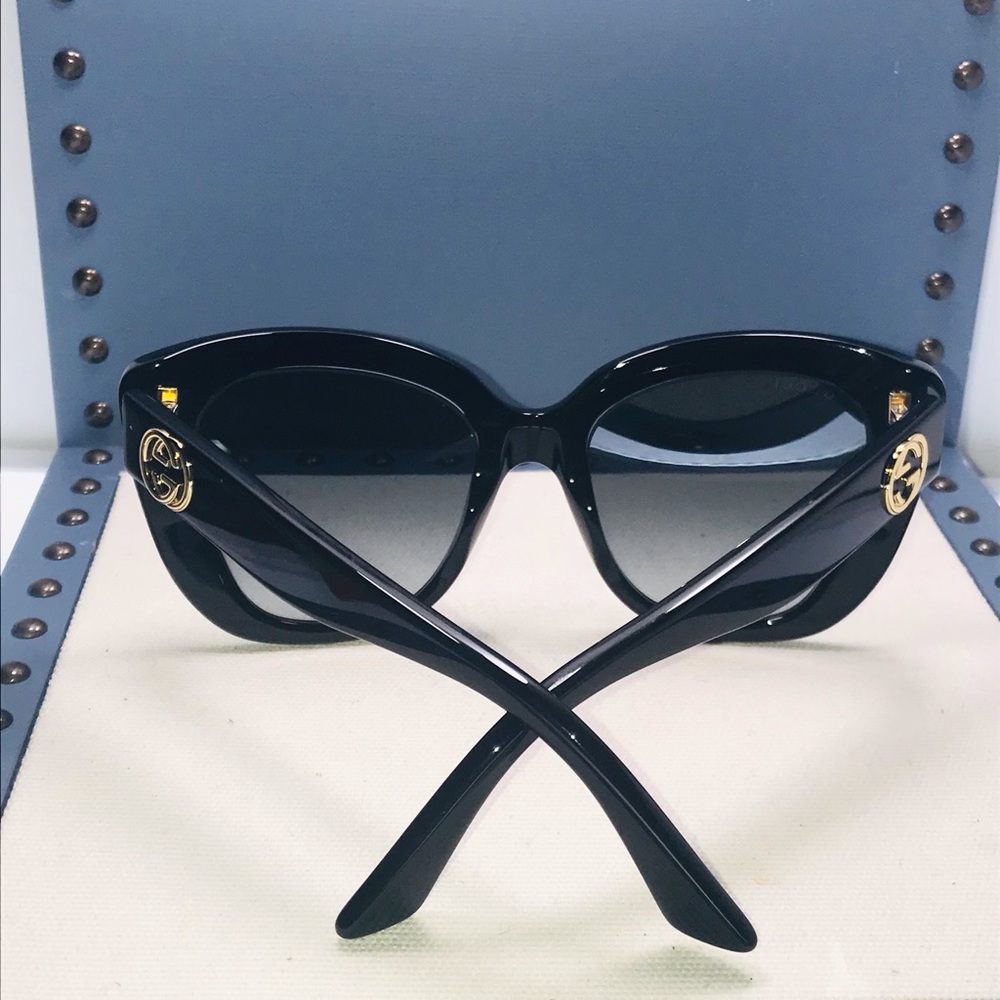 Black Gold Femenine Cat-eye Gg0327s 001 Sunglasses - Picture 3 of 10